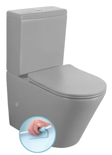 SAPHO PACO WC kombi, Rimless, spodní/zadní odpad, šedá mat PC1012WRGR