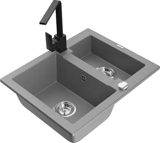 MEXEN/S Carlos granitový dřez 1.5 včetně baterie Rita, šedá 6518-71-670300-70