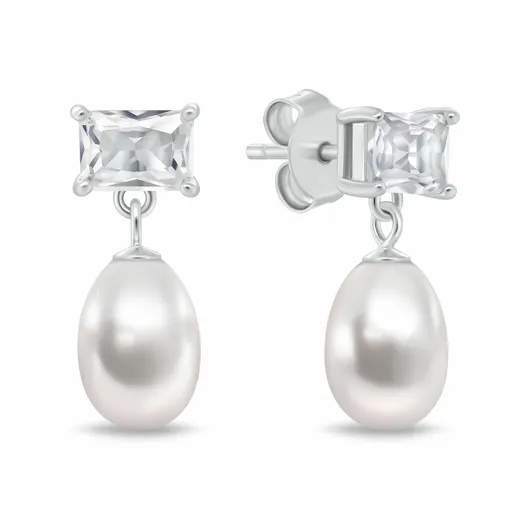 Brilio Silver Moderní stříbrné náušnice se zirkonem a pravou perlou EA1200W