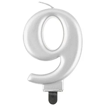 Narozeninová svíčka na dort - 9 - metalická stříbrná - 8 cm (5902973124637)