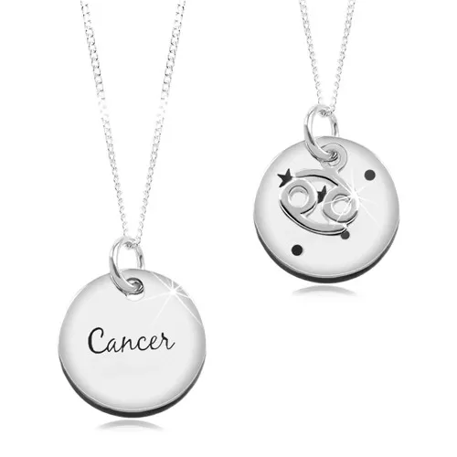 Stříbrný náhrdelník 925, řetízek a kruhový přívěsek - znamení RAK