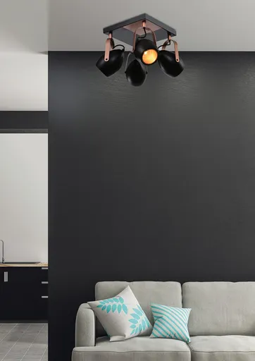 Černo-měděná nastavitelná stropní lampa E14 4x40W Anica