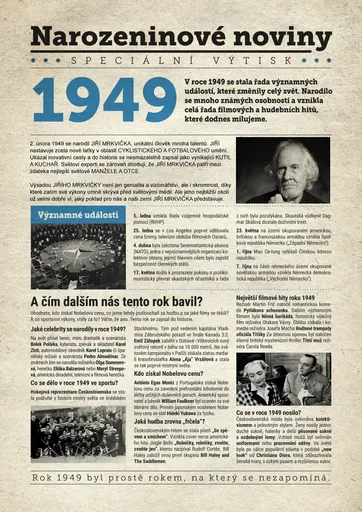 Narozeninové noviny 1949 s vlastní fotografií a textem, S fotografií a textem