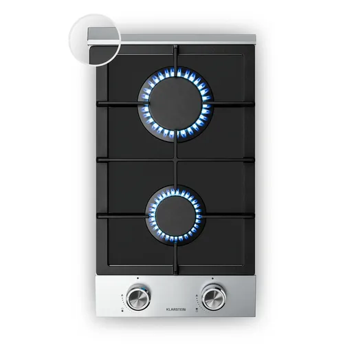 Klarstein Plynová varná deska Verosteel, 2-zónová, elektrické zapalování, kompatibilní se zemním plynem a LPG, 4200 W, 30 cm