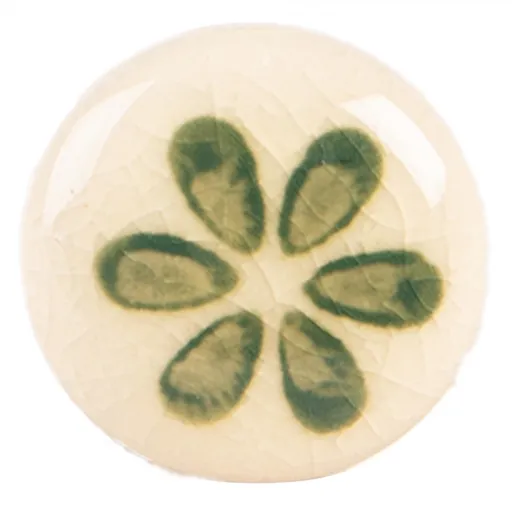 Béžová keramická knopka se zeleným květem - Ø 3*3 cm / S3 cm Clayre & Eef