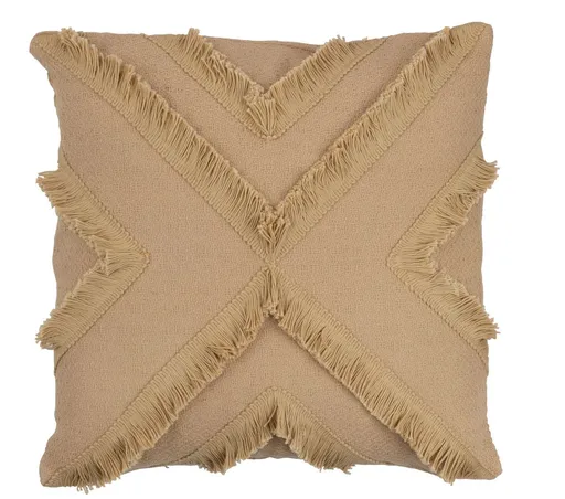 Béžový polštář s třásněmi Square Sun cross - 40*14*40cm J-Line by Jolipa