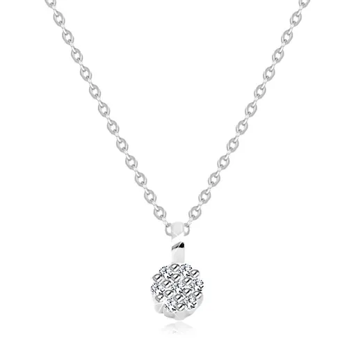Briliantový náhrdelník z bílého 14K zlata - tenký řetízek, kroužek zdobený diamanty