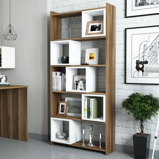 Knihovna Box - Walnut, White