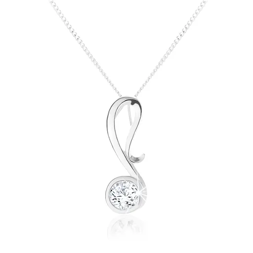 Náhrdelník ze stříbra 925, lesklá nota na řetízku, čirý kulatý zirkon