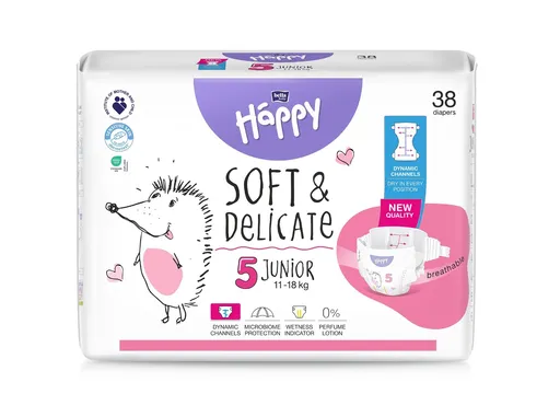 Bella Baby Happy Soft&Delicate 5 Junior 11–18 kg dětské pleny 38 ks