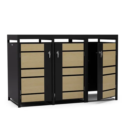 Blumfeldt BinSafe, box na odpadky, 3 odpadkové koše, 240 l, uzamykatelný, pozinkovaná ocel odolná vůči povětrnostním vlivům, střecha pro výsadbu