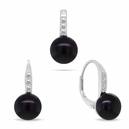 Brilio Silver Set šperků s tmavými perlami a zirkony SET291WBC (přívěsek, náušnice)