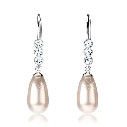 Náušnice, stříbro 925, čiré krystalky Swarovski a Swarovského perla