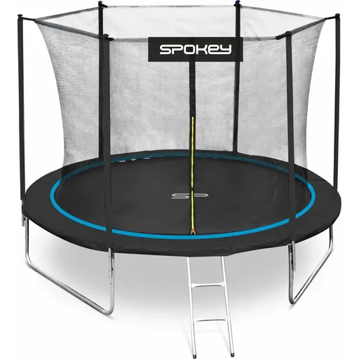 Spokey Jumper III Trampolína černo-modrá, průměr 305 cm s ochrannou sítí a žebříkem