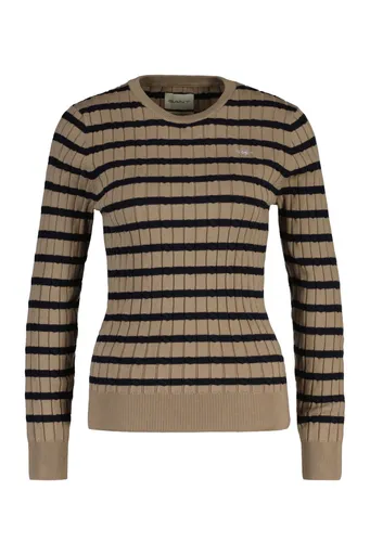 SVETR GANT STRETCH COTTON CABLE STRIPE C-NECK TAUPE BEIGE