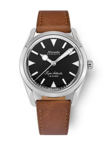 Nivada Grenchen Super Antarctic 35 mm - Black White Luminova - Brown Leather