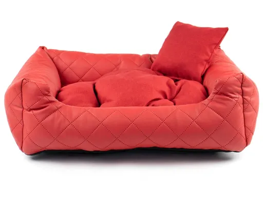 Vsepropejska Delux kožený pelech pro psa s polštářkem Barva: Červená, Rozměr (cm): 65 x 55