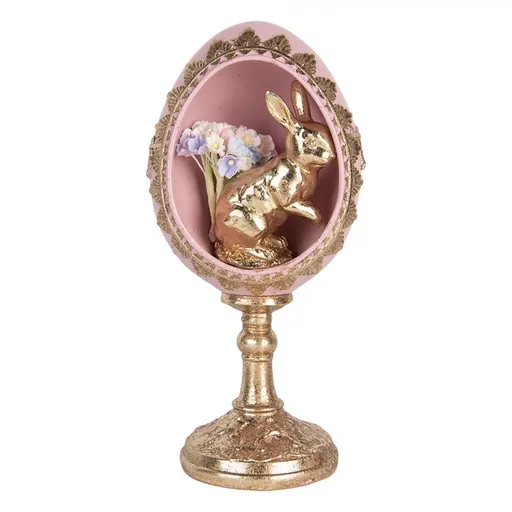 Zlato-růžová dekorace králík ve vajíčku na podstavci - 11*10*21 cm Clayre & Eef