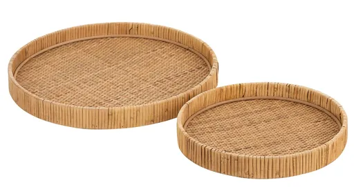 Set 2ks kulatý ratanový podnos Rattan Boom  - Ø 40*4 / Ø 30*4cm J-Line by Jolipa