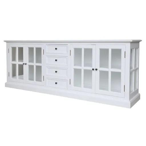 Bílá dřevěná komoda se šuplíky a prosklenými dvířky Marseille - 220*45*80 cm Chic Antique