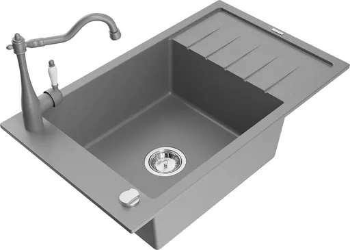 MEXEN/S Elias granitový dřez 1-miska včetně baterie Carla, šedá 6511-71-670700-71
