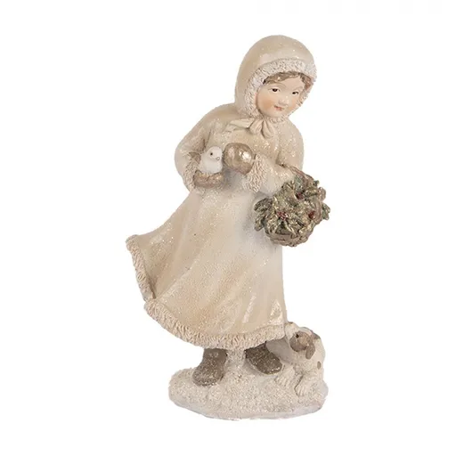 Béžová dekorace děvčátko s pejskem a holubicí - 10*7*17 cm Clayre & Eef