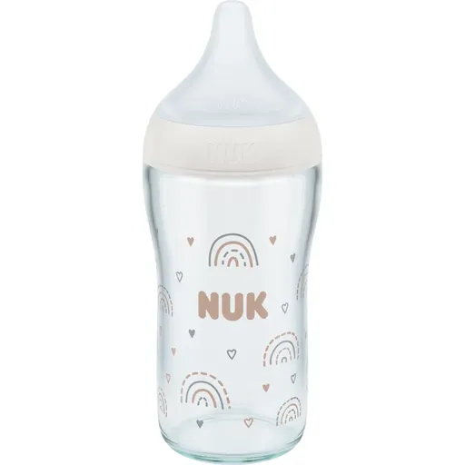 NUK Perfect Match Glass Bottle skleněná kojenecká láhev s kontrolou teploty 3m+ 230 ml