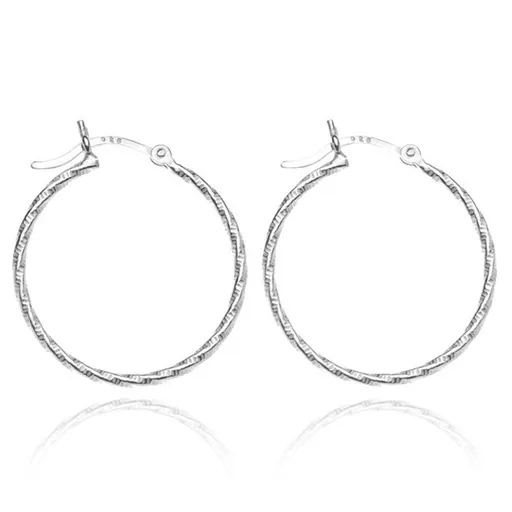 Náušnice ze stříbra 925 - stočené kruhy s gravírováním, 25 mm