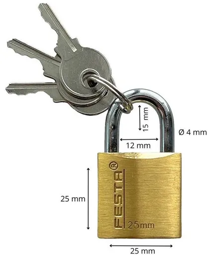 Zámek visací mosazný, 25 mm, zesílený (123125)