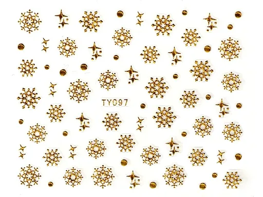 Samolepky na nehty 3D - Sněhové vločky zlaté - TY097