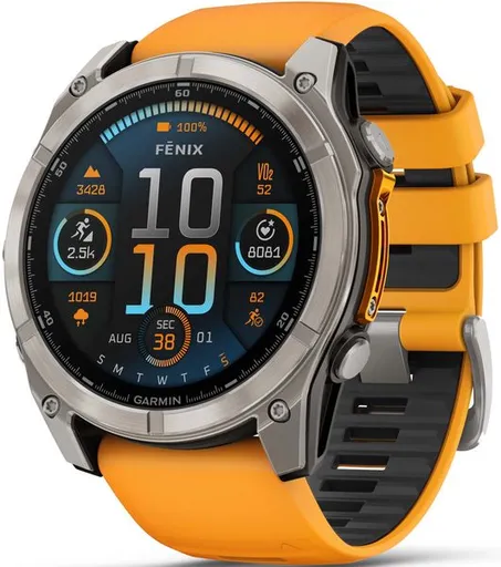 Garmin Fenix® 8 – 51 mm, AMOLED Sapphire, Titanium s Orange/Graphite silikonovým řemínkem 010-02905-11