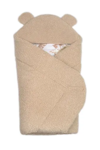 Baby Nellys Beránková zavinovačka s kapucí bavlna/beránek, Teddy - Srnka béžová, hnědá