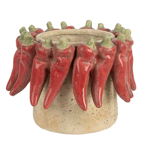 Béžový antik terakotový obal na květináč s papričkami M - Ø 17*13 cm Clayre & Eef