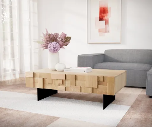 Odkládací stolek Puzzle 120x70x40 cm přírodní dub 4 zásuvky kov