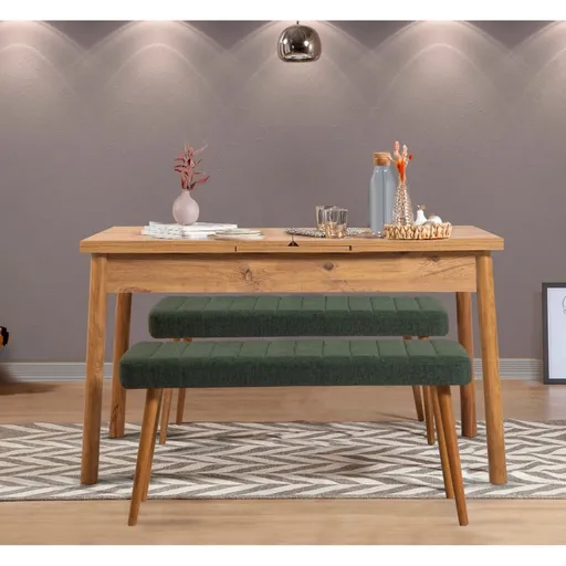 Jídelní set s rozkládacím stolem a lavicí (3 kusy) Santiago 1070 - Atlantic Pine, Green