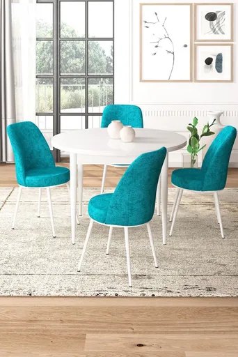 Dining Table & Chairs Set (5 Pieces) Tor - White, Turquoise