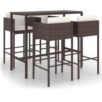 5dílný zahradní barový set s poduškami polyratan hnědý, 3094792 (3094792)