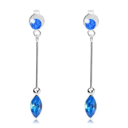 Visací náušnice,stříbro 925,tmavěmodrý kulatý zrnkoý Swarovski křišťál