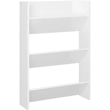 Nástěnný botník bílý s vysokým leskem 60x18x90 cm dřevotříska, 806771 (806771)