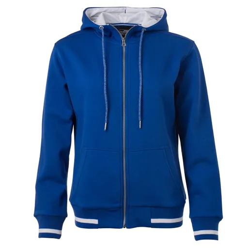 James & Nicholson (Daiber) Dámská mikina na zip s kapucí Club JN775 - Královská modrá / bílá | 2XL