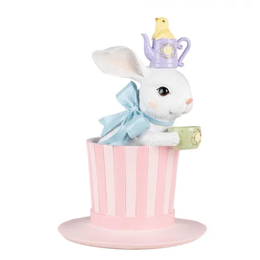 Dekorace králík s mašlí v růžovém klobouku - Ø 18*26 cm Clayre & Eef