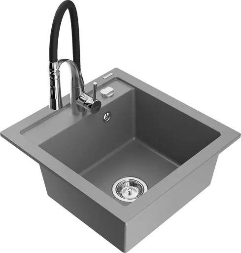 MEXEN/S Vito granitový dřez 1-miska včetně baterie Aster, šedá 6503-71-73450-07