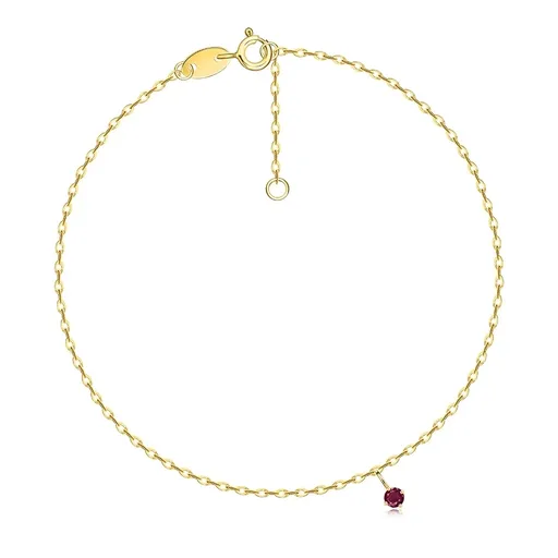 Zlatý náramek 585 ze žlutého zlata - kulatý červený kamínek, oválná očka