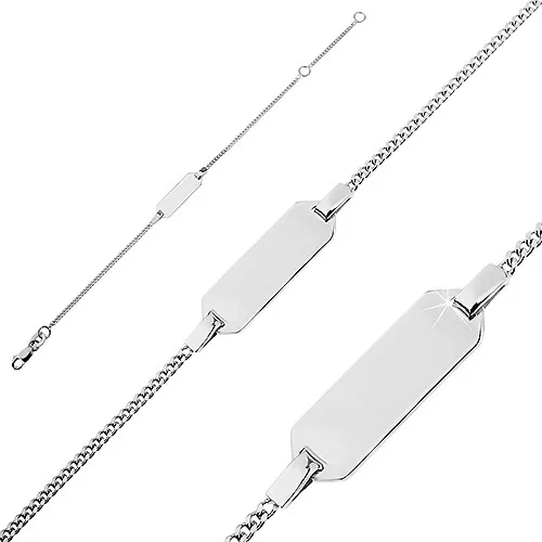 Stříbrný náramek 925 - jemný řetízek a hladká známka