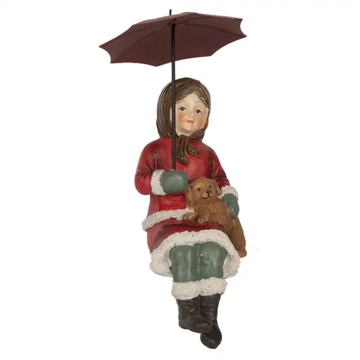 Dekorace sedící děvčátko s pejskem a deštníkem - 10*7*19 cm Clayre & Eef