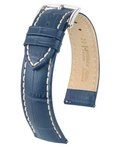 Řemínek Hirsch Modena - modrý - 18 mm - L – Standardní délka (doporučujeme) - 16 mm - Stříbrná