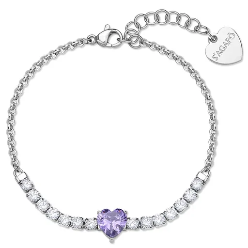 S'Agapõ Módní ocelový náramek se zirkony Srdce Dazzly SDZ153