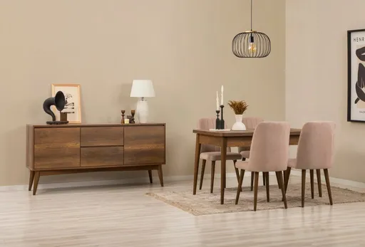 Set s rozkládacím stolem, židlemi a konzolou (6 kusů) Vina 01 0900 - Walnut, Stone