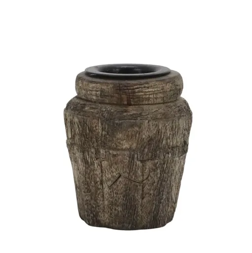 Hnědý antik dřevěný svícen na úzkou svíčku - 3,5*6,5 cm Chic Antique