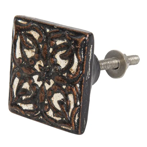 Hnědá čtvercová keramická úchytka - Ø 4 cm Clayre & Eef